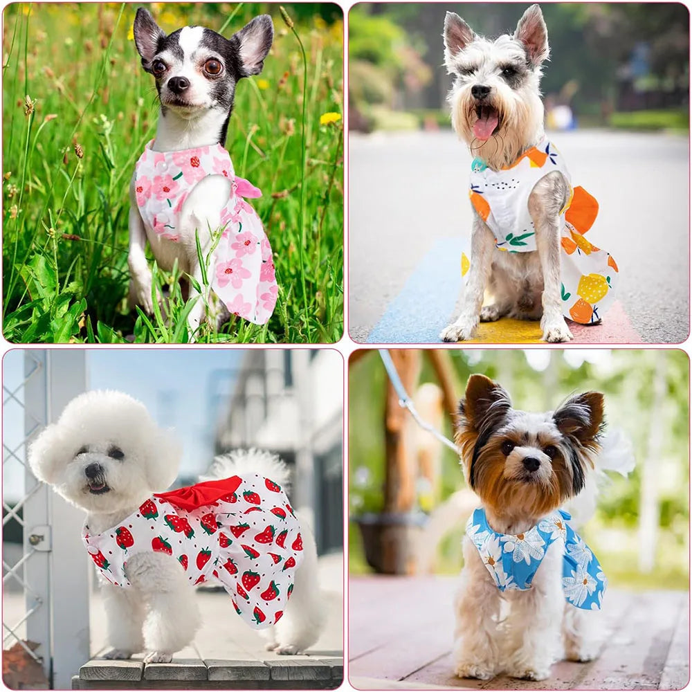 Girl Dog Dresses Floral Cat Dress Puppy Princess Dress Doggies Summer Outfit with Bowknot Female Pet Skirts for Chihuahua Yorkie