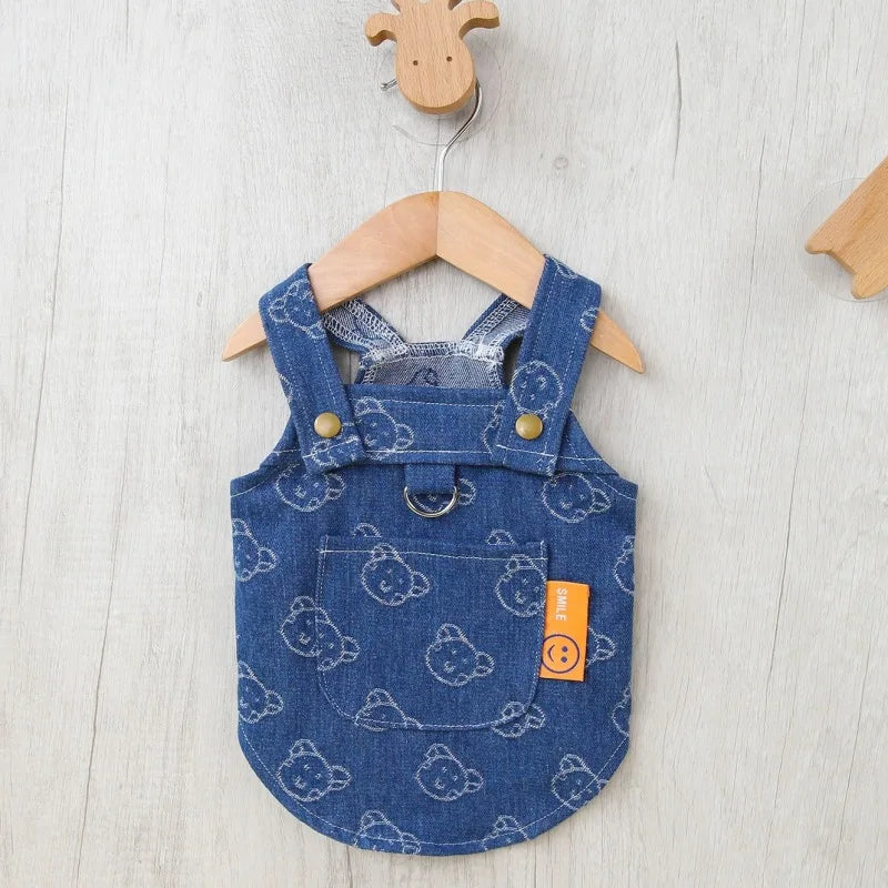 Love Jeans Costume Pet Denim Dress for Dogs Small Dog Harness Vest Luxury Dog Suspender Skirt Cute Print Puppy Clothes Dropship