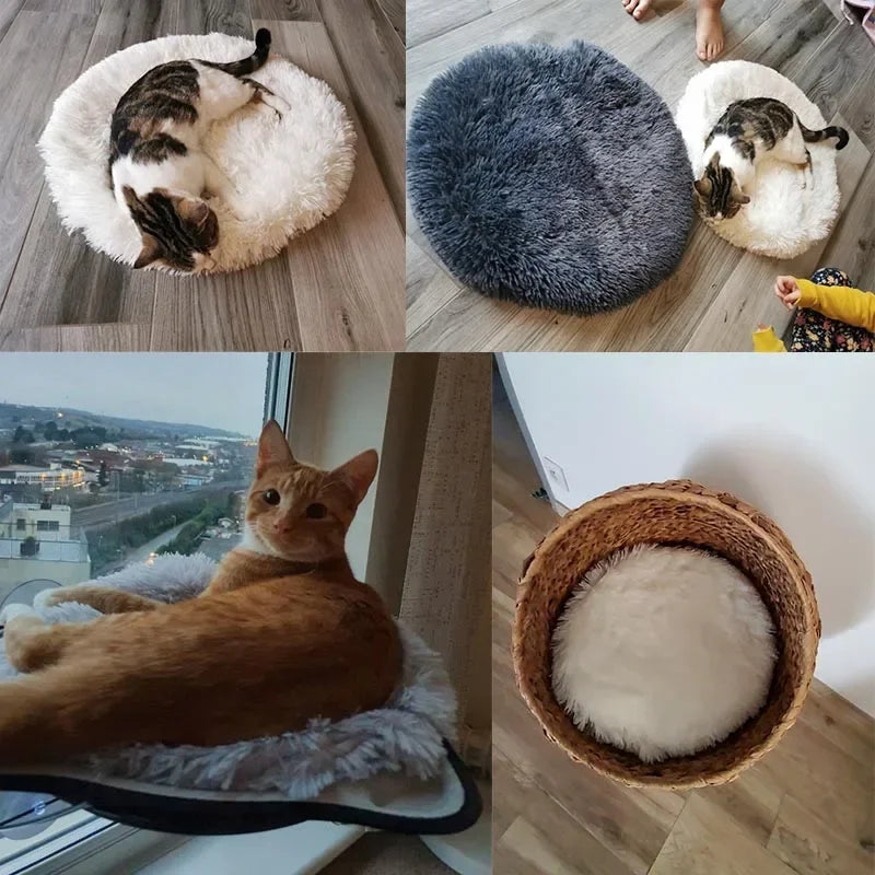 Plush Cat Bed Mats Round Pet Bed for Cats Small Dogs Soft Fleece Pet Sleeping Mat Kitten Puppy Nest Pet Cushion Cat Accessories