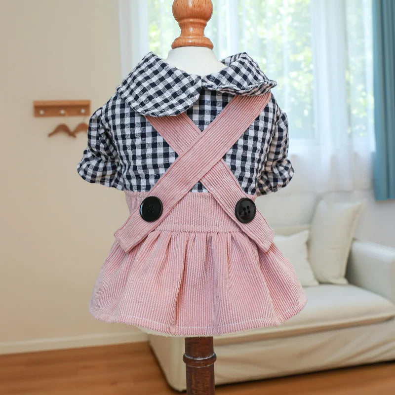 PETCIRCLE Dog Clothes Black Button Plaid Dress For Small Medium Dogs Cat Spring Summer Pet Clothing Dog Costume Supplies Skirt