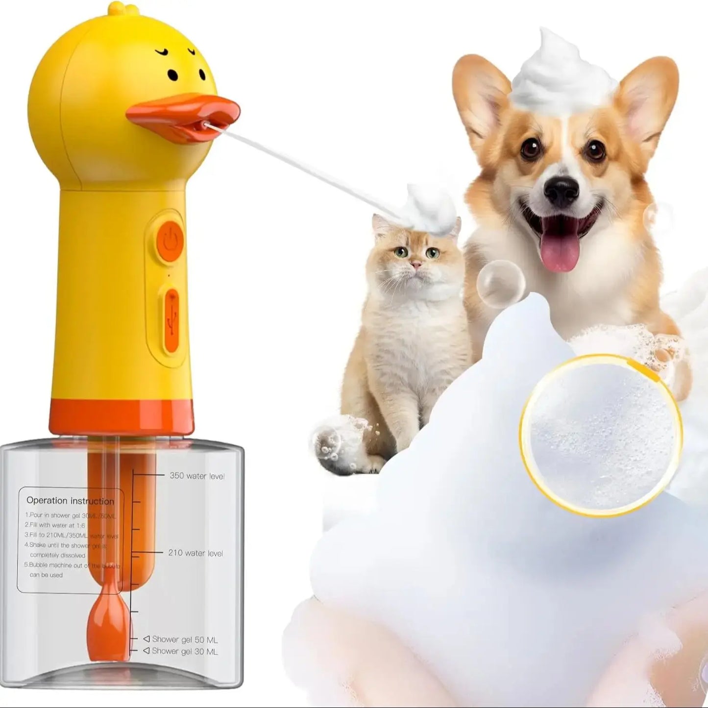 Electric Dog Shampoo Dispenser Dog Shampoo Sprayer Duck Shampoo Foamer for Pet, Foaming Soap Dispenser for Bathtub, Kitchen Sink