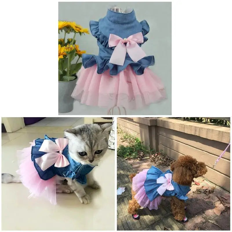 Dog Pet Dress Wedding Puppy Bowknot Dresses Clothing Spring Summer Pets Clothes Bowknot Spring Summer Dress Clothing Dog Dress