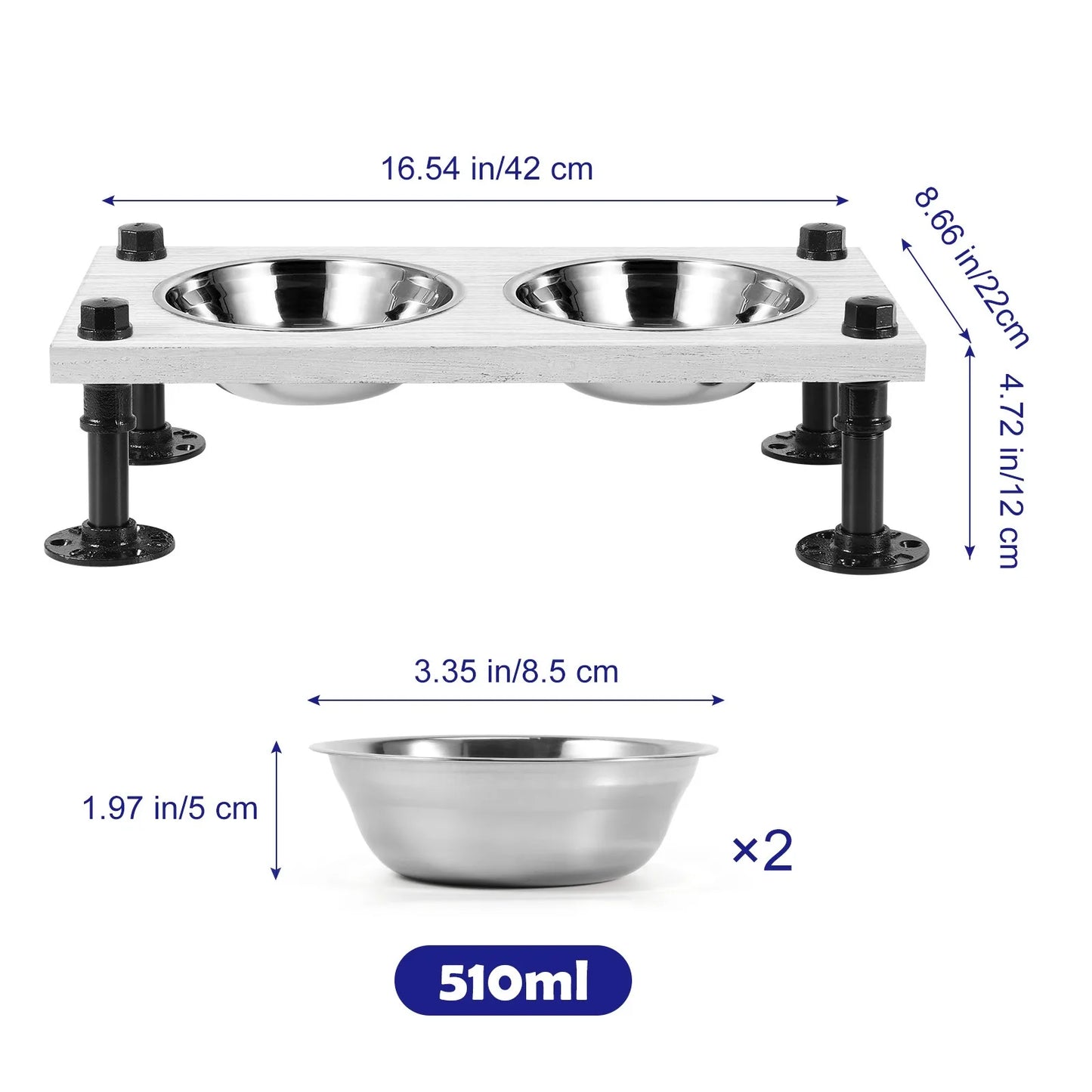 Elevated Dog Bowls Raised Dog Bowl Stand with 2 Stainless Steel Dog Bowls Small Dog Bowls with Non-Slip Base and Wooden Surface