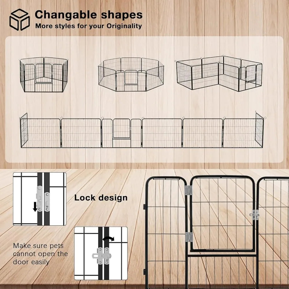 Heavy Duty Metal Dog Plaype/Fence for Outdoor, 8/16 Panels 24"/32"/40" Height Rustproof with Doors for Large/Medium/Small Dogs