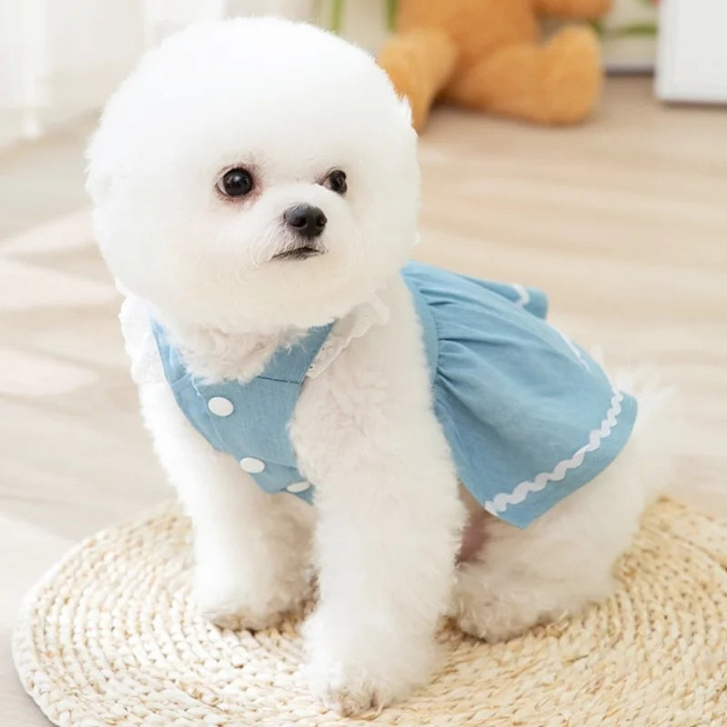 Princess Style Dog Dress Pet Denim Dog Skirt for Small Dog Summer Puppy Wedding Dress Cat Suspender Skirt Chihuahua Dog Clothes