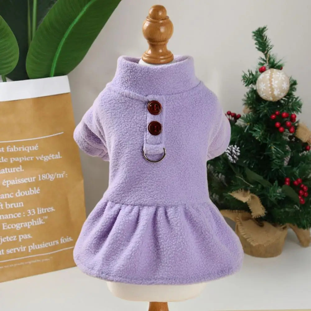 Pet Pullover Dress Fashionable Winter Pet Dress with Traction Ring for Dogs Cats Warm Plush Skirt for Small to Medium Breeds