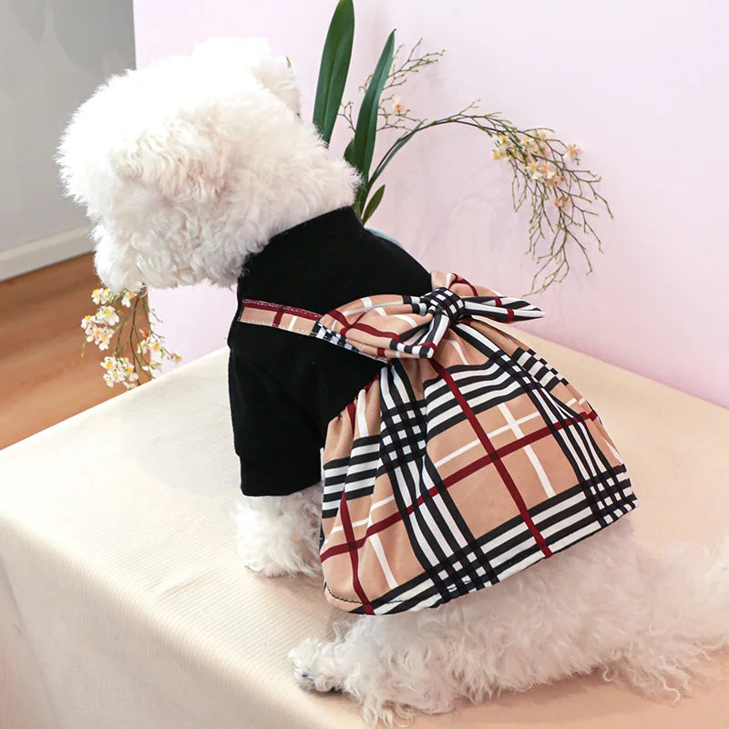 Pet Dog Cat Clothes Spring Summer Dress Big Bow Plaid Puppy Floral Print Skirt Casual Tutu Coat Dress For Small Dog Pet Apparel