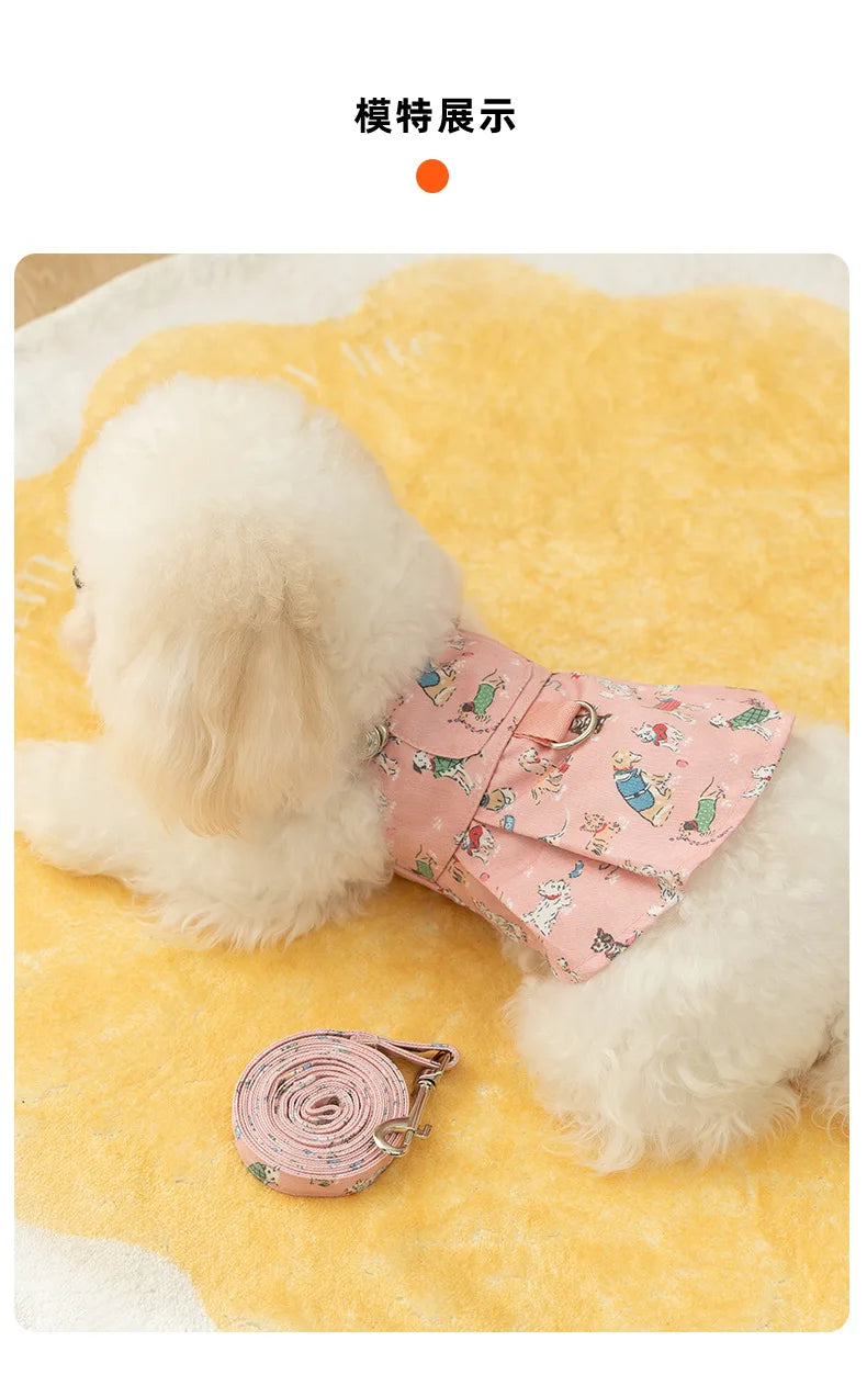 Autumn Winter Dog Princess Cartoon Cute Dogs Graffiti Traction Strap Skirt Cat Skirt Pet Dog Clothes Puppy Clothes Dresses