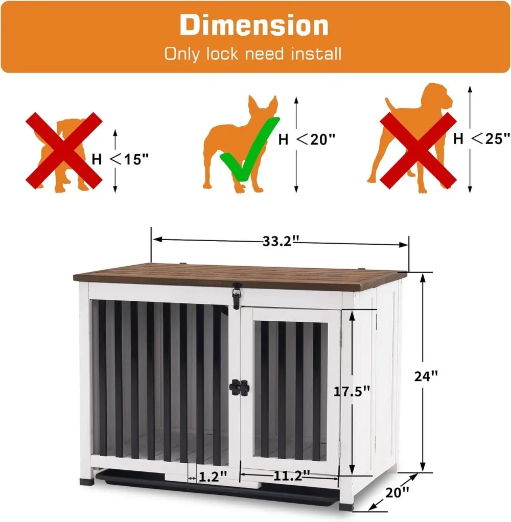 Wooden Dog Crate Furniture Dog Kennel Pet House End Table Solid Wood Portable Foldable Indoor Cage for Dogs No Assembly