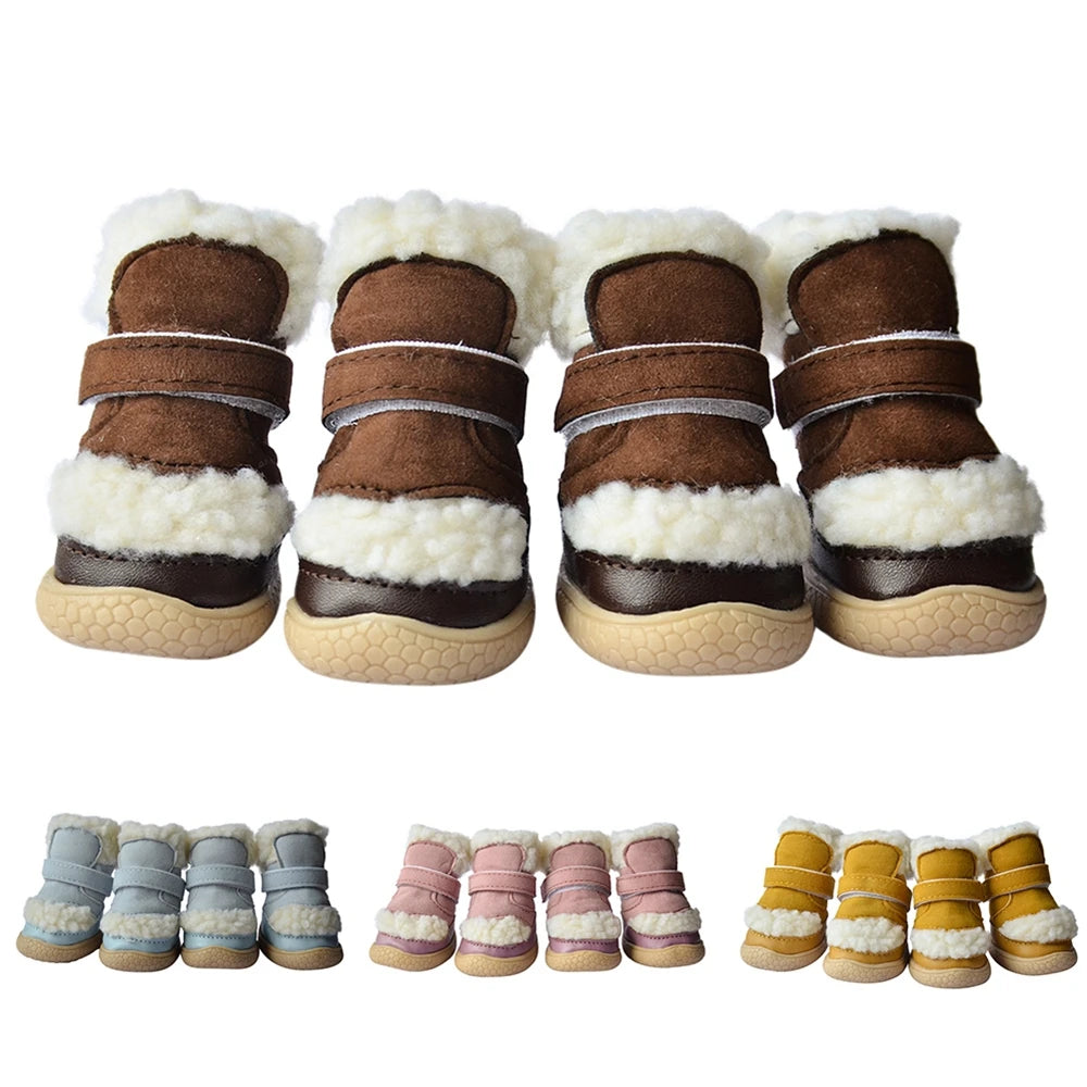 4Pcs/Set Pet Shoes Non Slip Wear Resistant For Small Medium Dogs Outdoor Winter Warm Snow Boots for Puppy French Bulldog Shoes