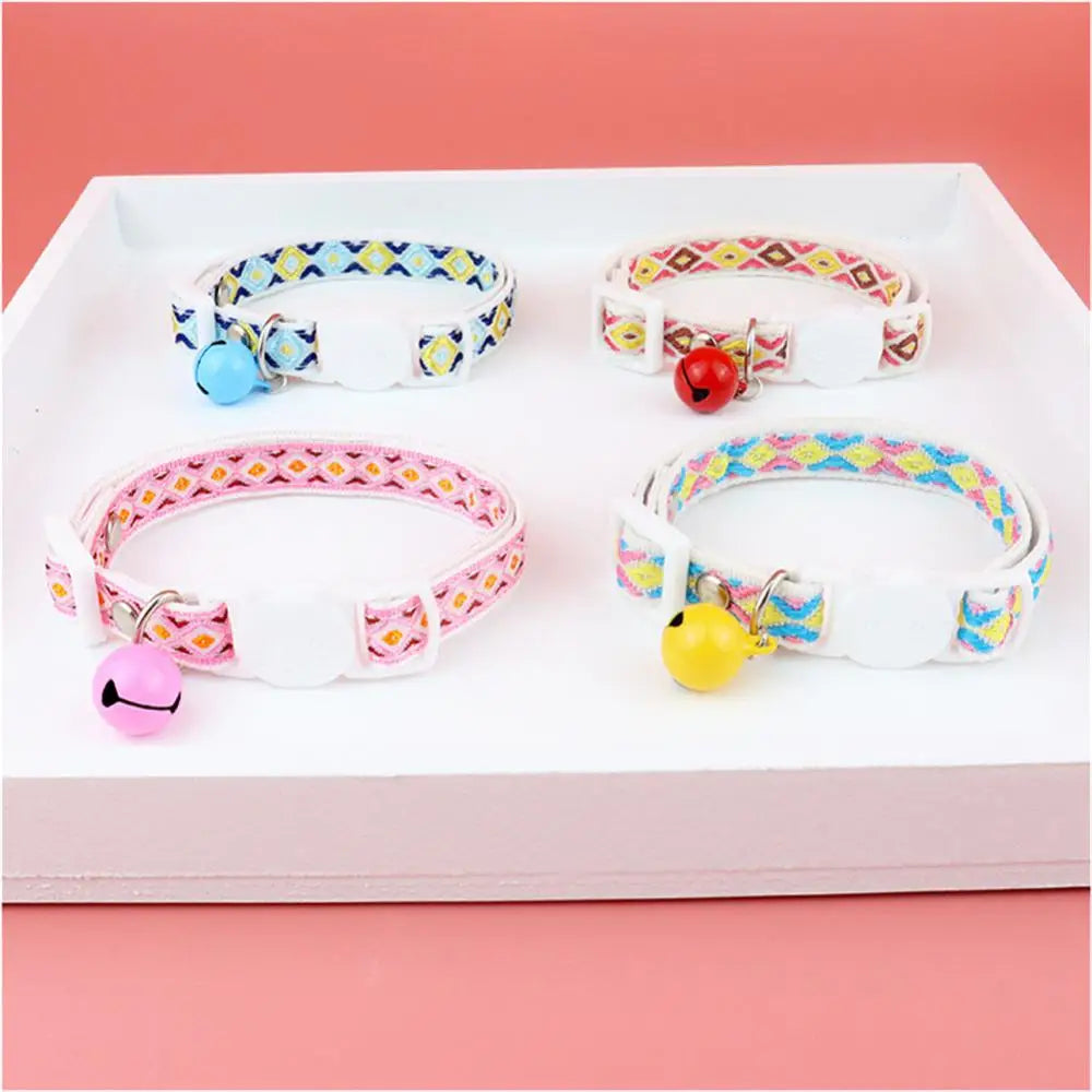 1PCS Pet Supplies Cat Collar Anti-choking Collar Cat Face Buckle Ethnic Jacquard Cat Collar with Bell Adjustable Safety Necklace