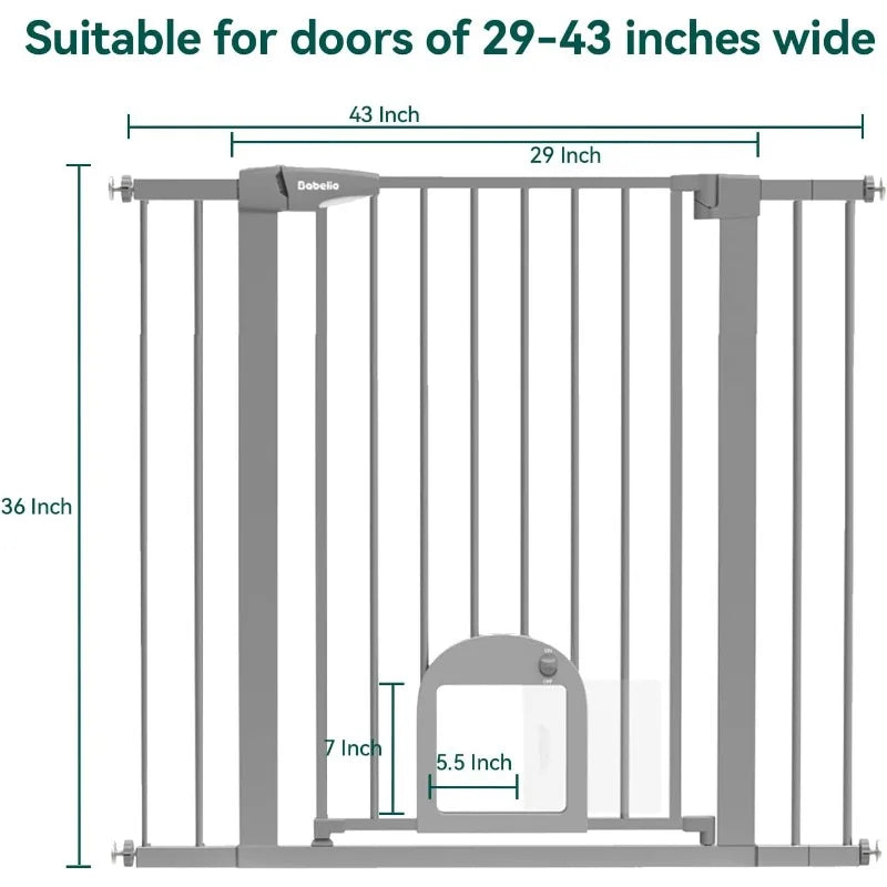 Baby Gate with Adjustable Cat Door, 29-43" Auto Close Durable Dog Gate for Stairs, Doorways and House,