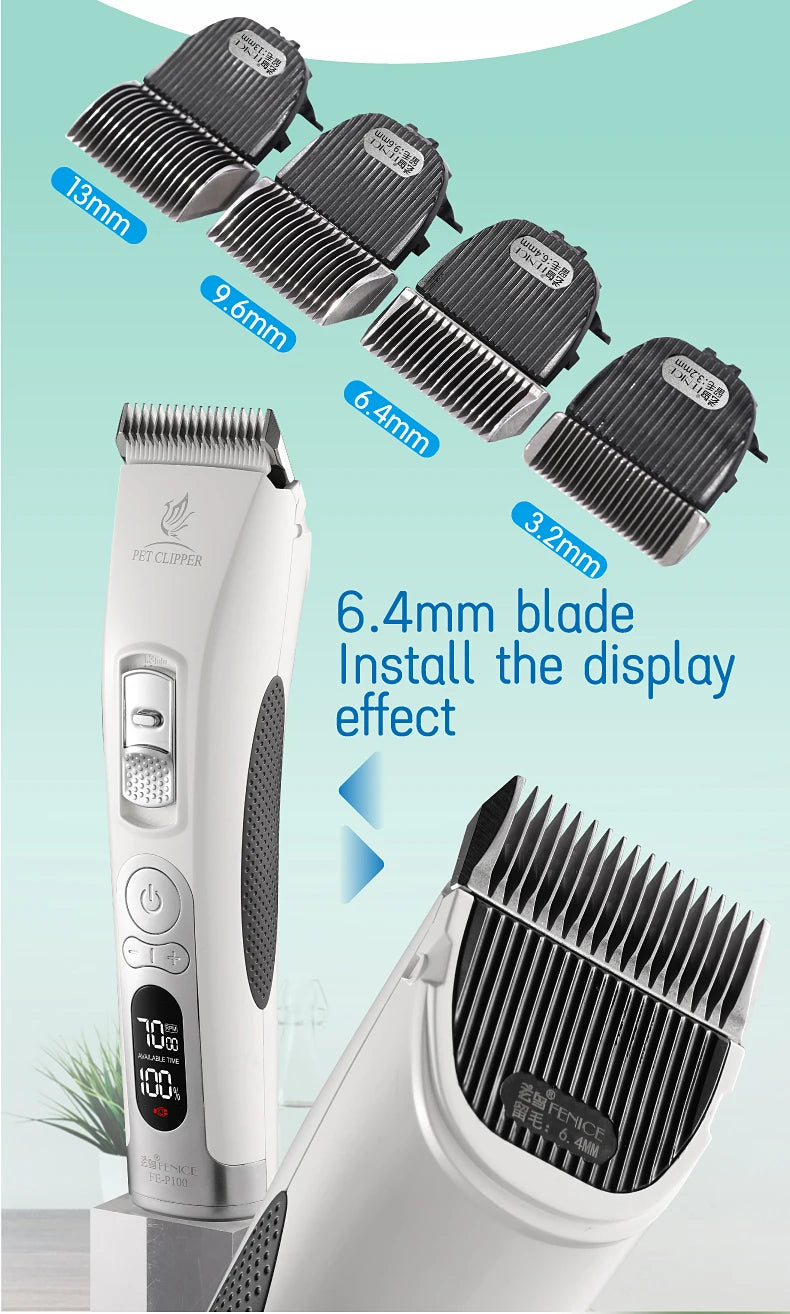 Fenice Clipper Dogs Professional LCD Screen Pet Cat Clippers Electrical Grooming Trimmer and Blade Rechargeable Haircut Machine