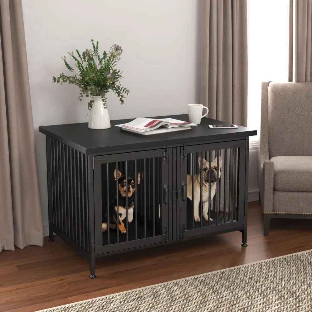 Cage double pour chien avec séparateur pour 2 petits chiens ou 1 chien, cage d'intérieur pour chenil avec panneau amovible (dimensions intérieures : 36,2 po l x 24,5 po P x 21 po H)