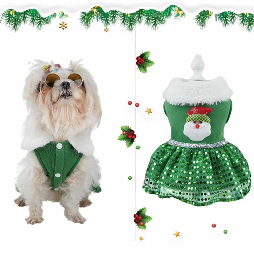 Pet Christmas Dress Costume Comfortable Santa Claus Pet Dress Easy To Clean Cat Dog Dresses Apparel Christmas Dress Up Supplies