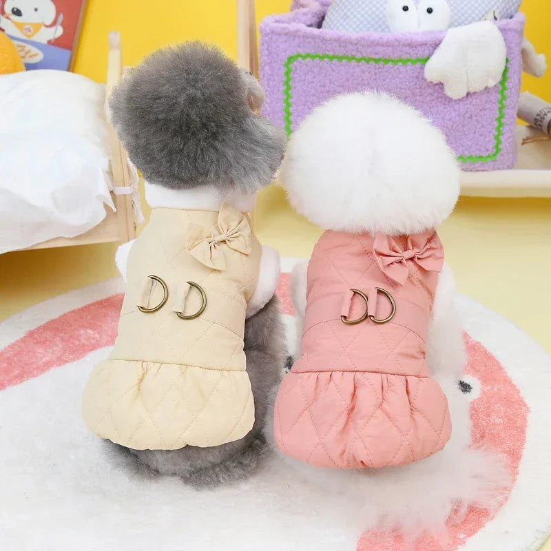 Dress Princess Girl Winter Pet Warm Dog York Thick Chihuahua Bow S Clothes Puppy Cats For Coat Maltese