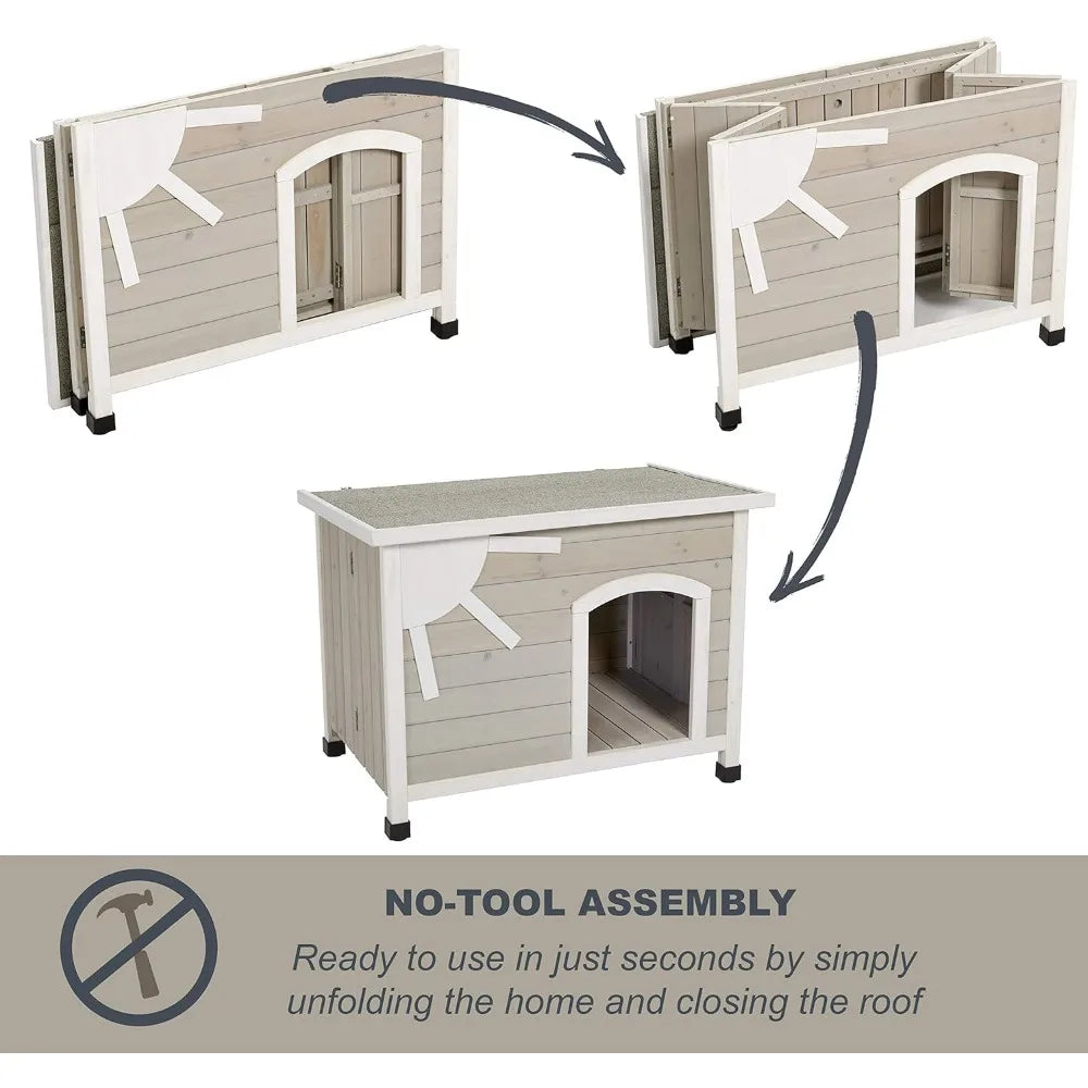 Homes for Pets Folding Outdoor Wood Dog House,No Tools Required for Assembly | Dog House Ideal for Small Dog Breeds,Beige kennel