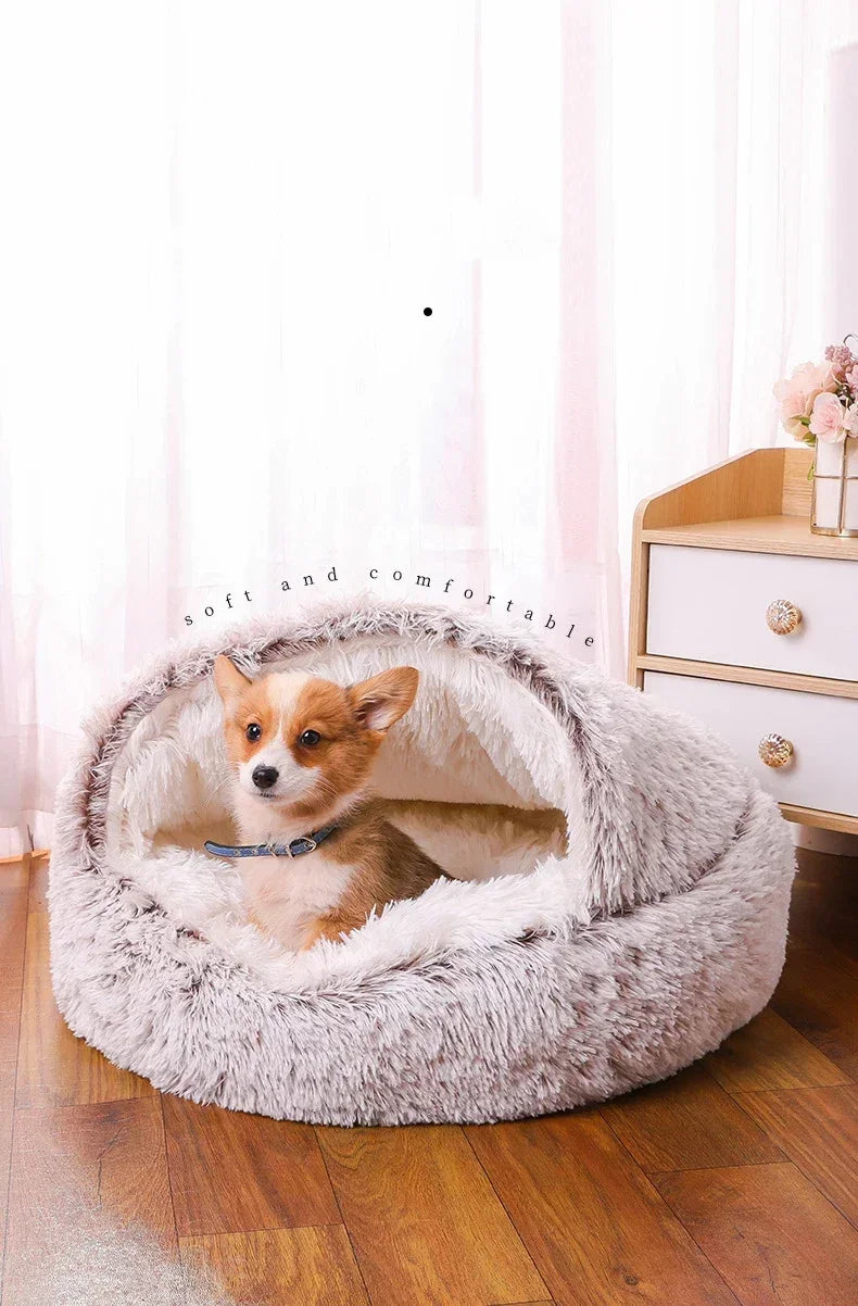 Soft Plush Round Cat Bed Pet Mattress Warm Comfortable Basket Cat Dog 2 in 1 Sleeping Bag Nest for Small Dogs