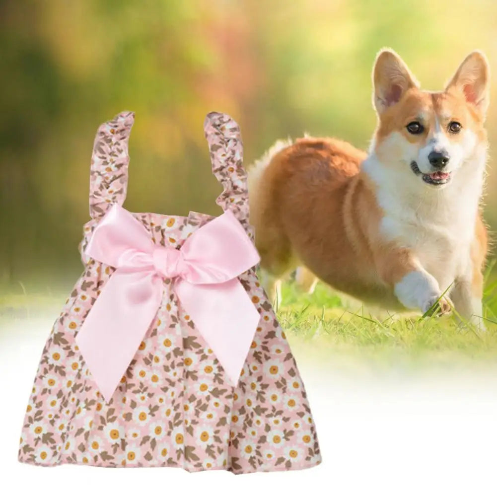 Fine Workmanship Easy-wearing Dress-up Pet Dog Bowknot Floral Princess Dress Dog Fancy Dress Daily Wear