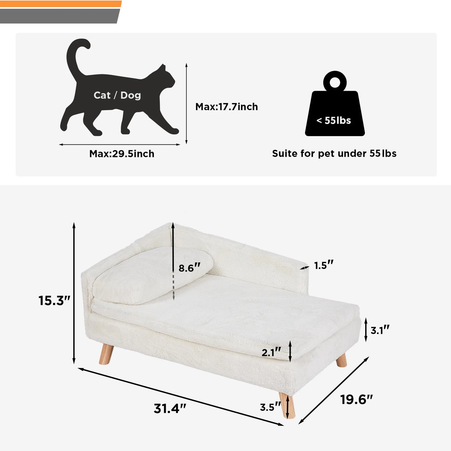 Elevated Pet Bed,Nordic Pet Stool Bed with Cozy Pad Waterproof,Pet Sofa Bed with Sturdy Wood Legs for Small Dog Kitten