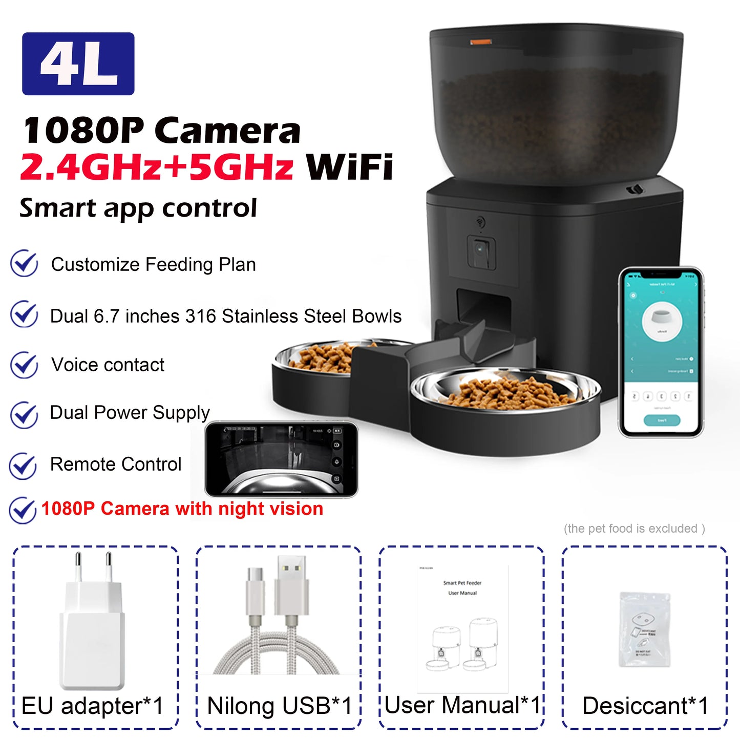 Furpipi 8L Smart Automatic Cat Feeders with 1080P HD Camera 5G WiFi Pet Feeder Tuya APP Control Automatic Cat Dog Food Dispenser