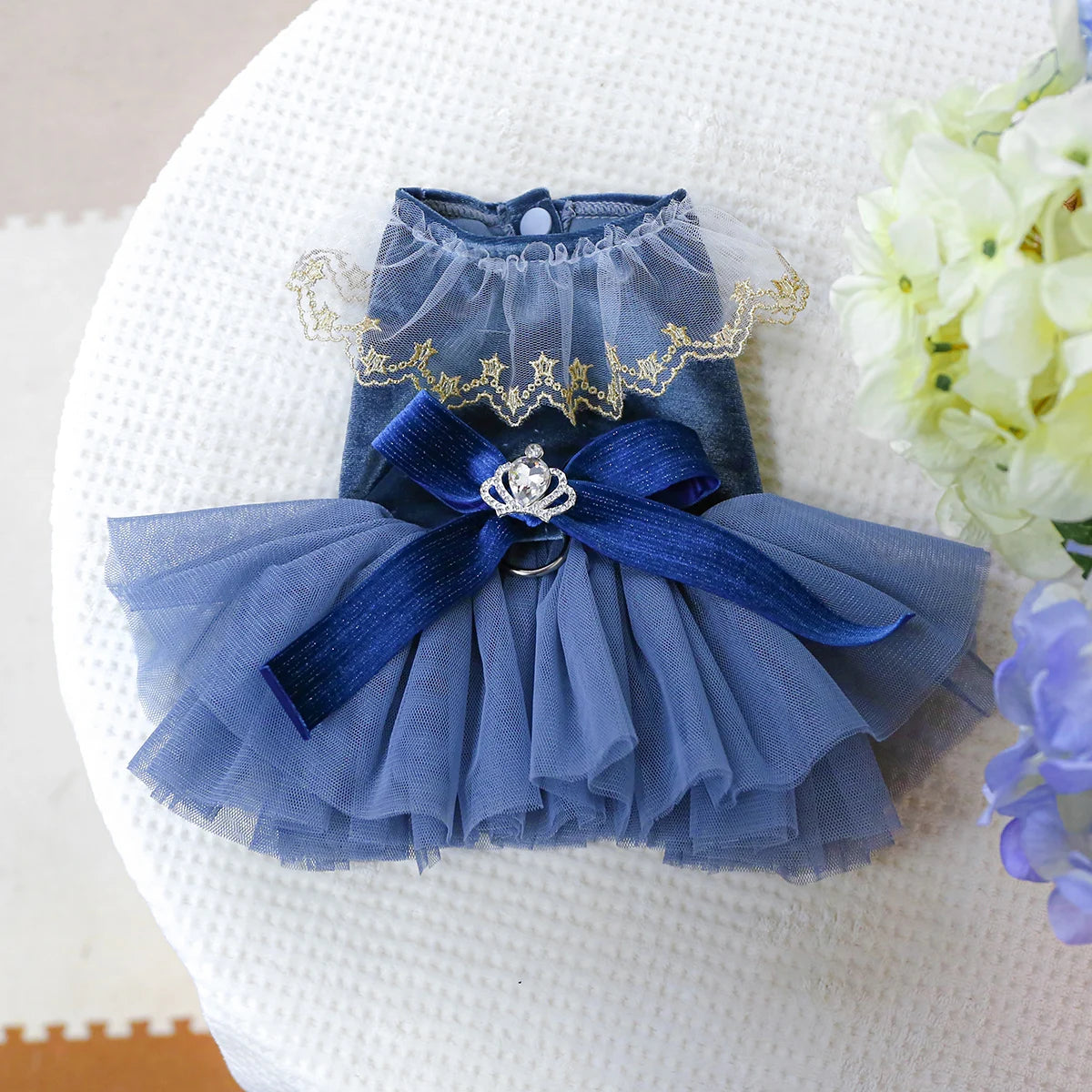 1PC Pet Clothing Spring and Autumn Blue Bow Royal Dress Dress Suitable for Small and Medium sized Dogs