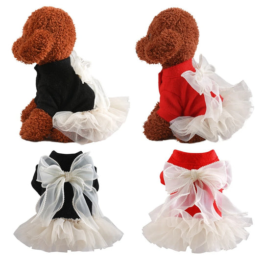 Lovely Princess Puppy Dresses Warm Pet Dog Dresses for Small Dogs Winter Puppy Cat Dress Skirt Chihuahua Yorkie Clothes