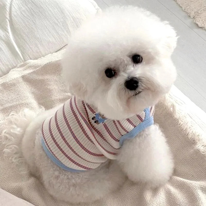 Cute Pet Vest Striped Dog Clothes Comfortable Dog Vest Breathable Puppy Shirt Summer Cat Vest Pet Pullover Bulldog Dog T-Shirt