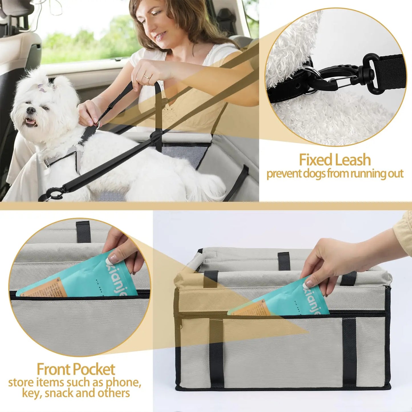 Dog Car Seat Foldable Dog Car Booster Seat Waterproof Breathable Oxford Travel Bag for Small and Medium Dogs Puppies and Pets