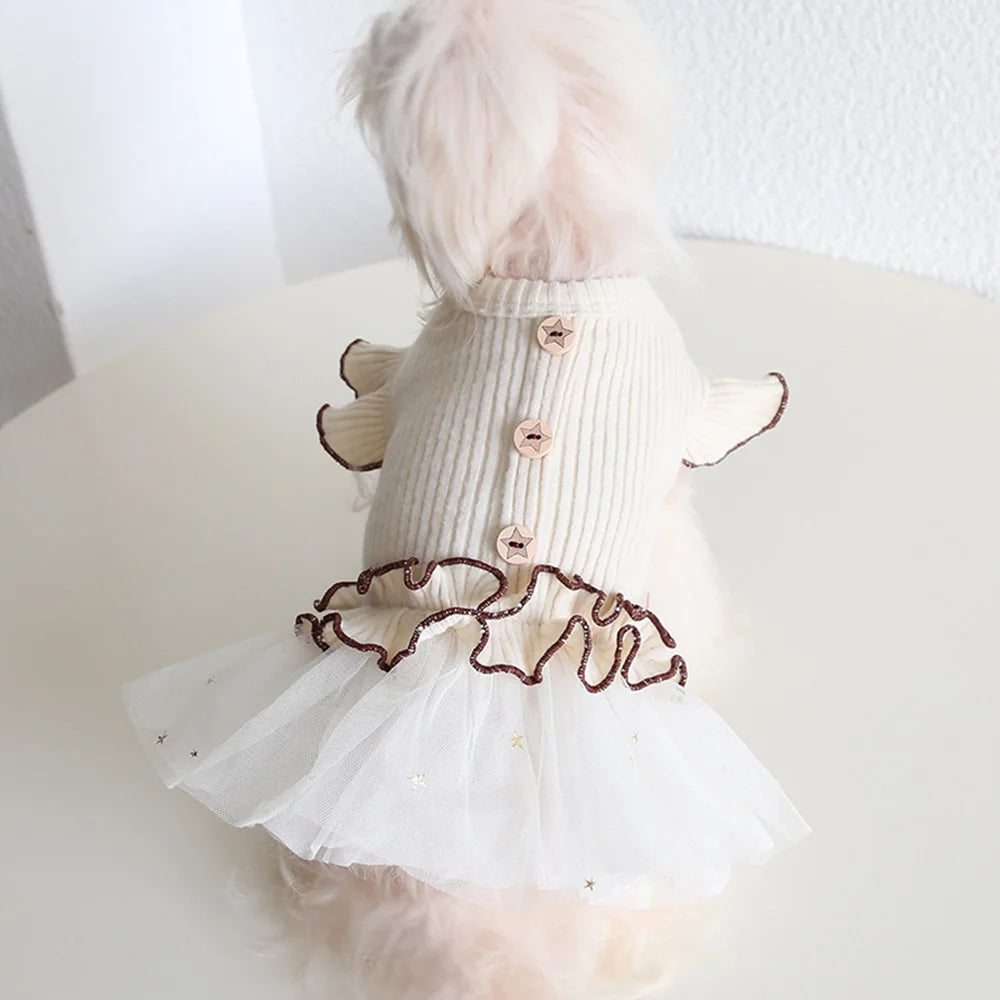 Dogs and Cats Dress Vest Star Retro Flying Sleeve Skirt Design Pet Puppy Skirt Autumn/Winter Clothes Outfit 5 Sizes 2 Color