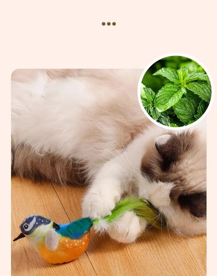 Pet Cat Toys Flying Bird Cat Toy Flapping Wings Sparrow Catnip Toys Vivid Chirping Simulation Bird Interactive Cat Toy