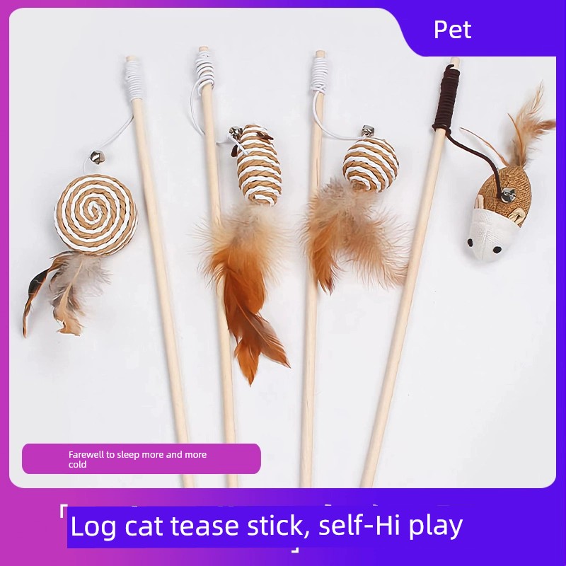 Relieving Stuffy Handy Gadget Long Brush Holder with Bell Mouse Cat Pole Toy