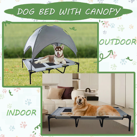 Dog Bed with Canopy Anti Scratch Oxford Fabric Summer Portable Pet Bed Cot Anti Slip Big Size Elevated Cot Indoor Outdoor