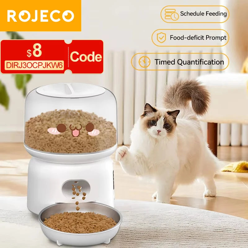 ROJECO Automatic Cat Feeder 3L Smart Pet Food Dispenser WiFi Button Auto Dog Feeder For Cats Pets Remote Control Feeding Supply