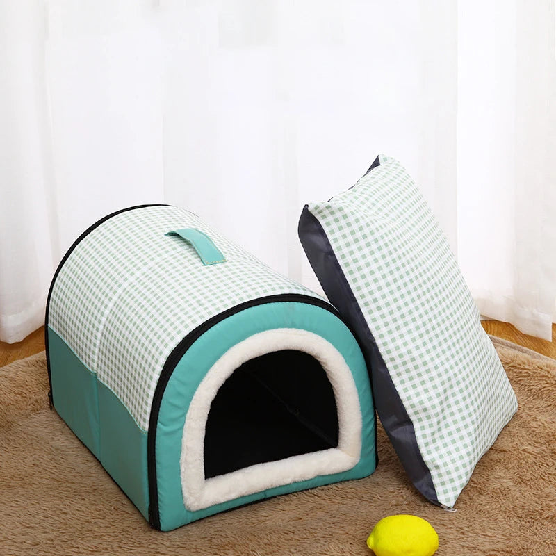 Semi Enclosed Dog House Detachable Washable Cat Nest Thickened Dual-purpose Pet Nest Portable Handle House for Cats Puppy Warm