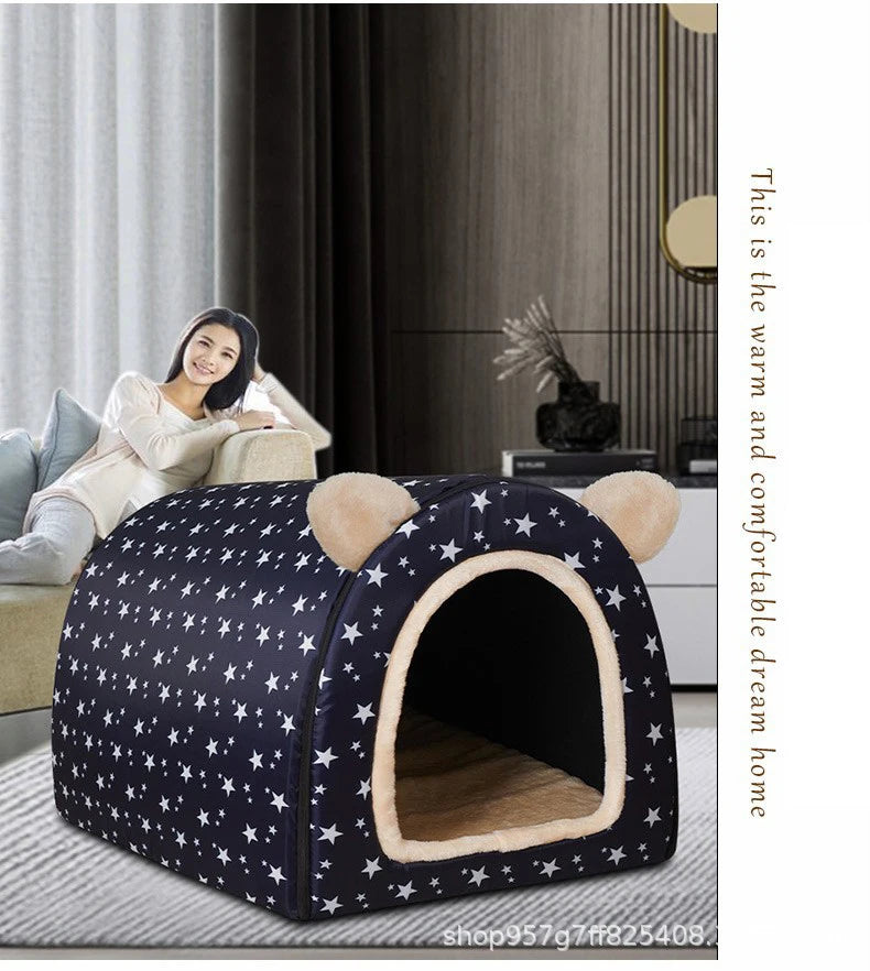 Dog Winter House Cold Weather Dog House With Flexible Fabric Door Cozy Puppy Bed House Detachable Washable For Medium Dog