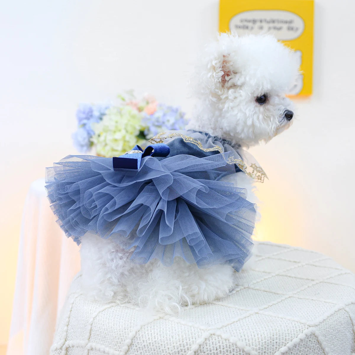 1PC Pet Clothing Spring and Autumn Blue Bow Royal Dress Dress Suitable for Small and Medium sized Dogs