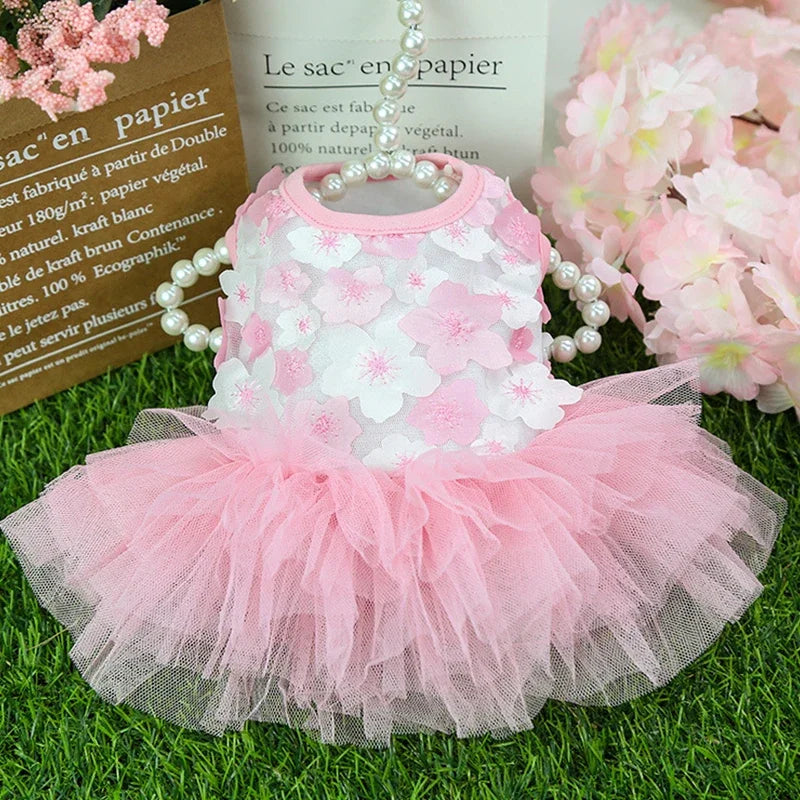 Lace Chiffon Dress For Small Dog Flowers Fashion Party Birthday Puppy Wedding Dress Summer Cute Costume Clothes For Pet dogs