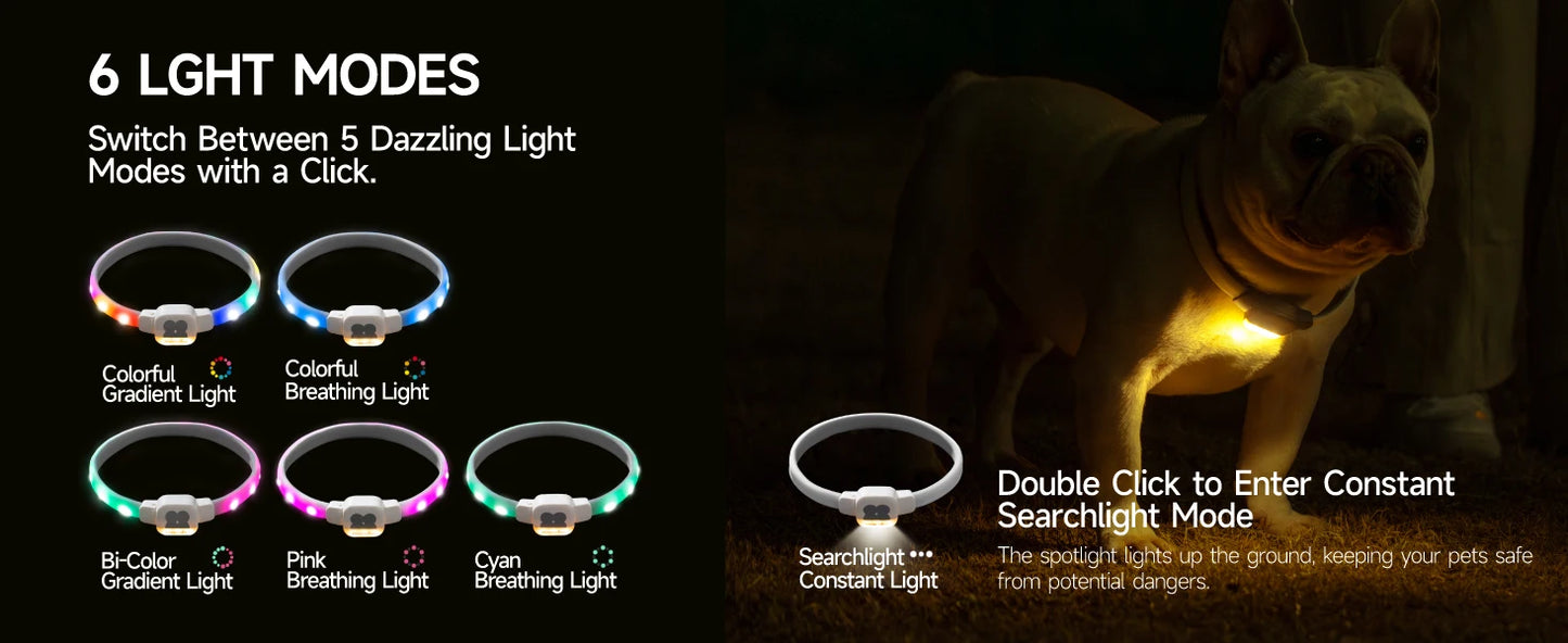 Mewoofun Light Up Dog Collar LED with USB Rechargeable Glow in The Dark Waterproof Dog Necklace with 6 Flashing Modes for Dogs