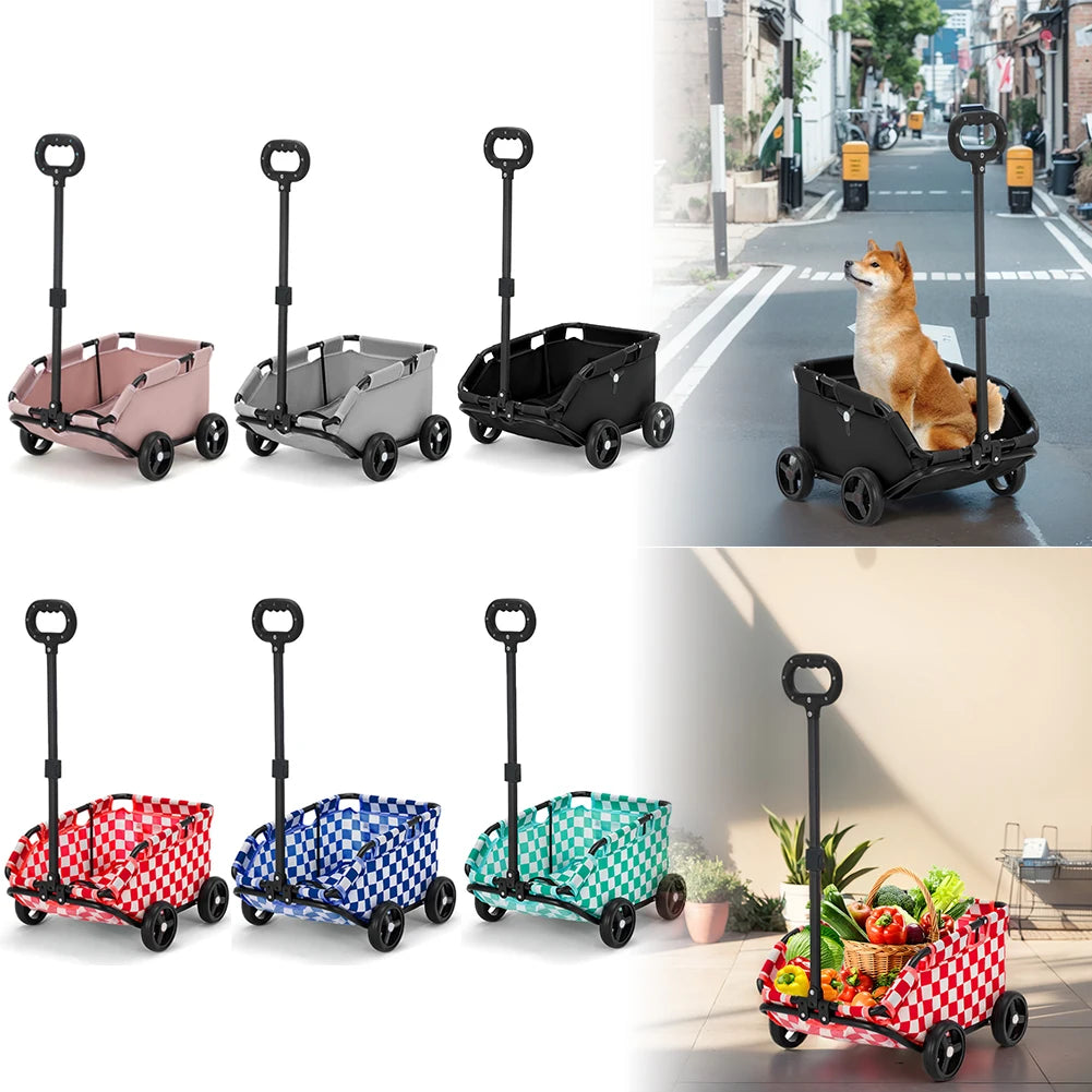 Foldable Small Pet Stroller 4 Wheels Teddy Small Pet Cart Lightweight Folding Trolley Ideal for Small Pets Outings