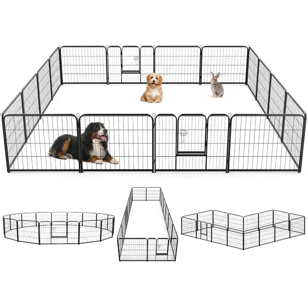 Dog Playpen Indoor Fence 16 Panel 24" Height Metal Exercise Pen with Door Small Puppy/Medium/Large Dogs Animal Pet