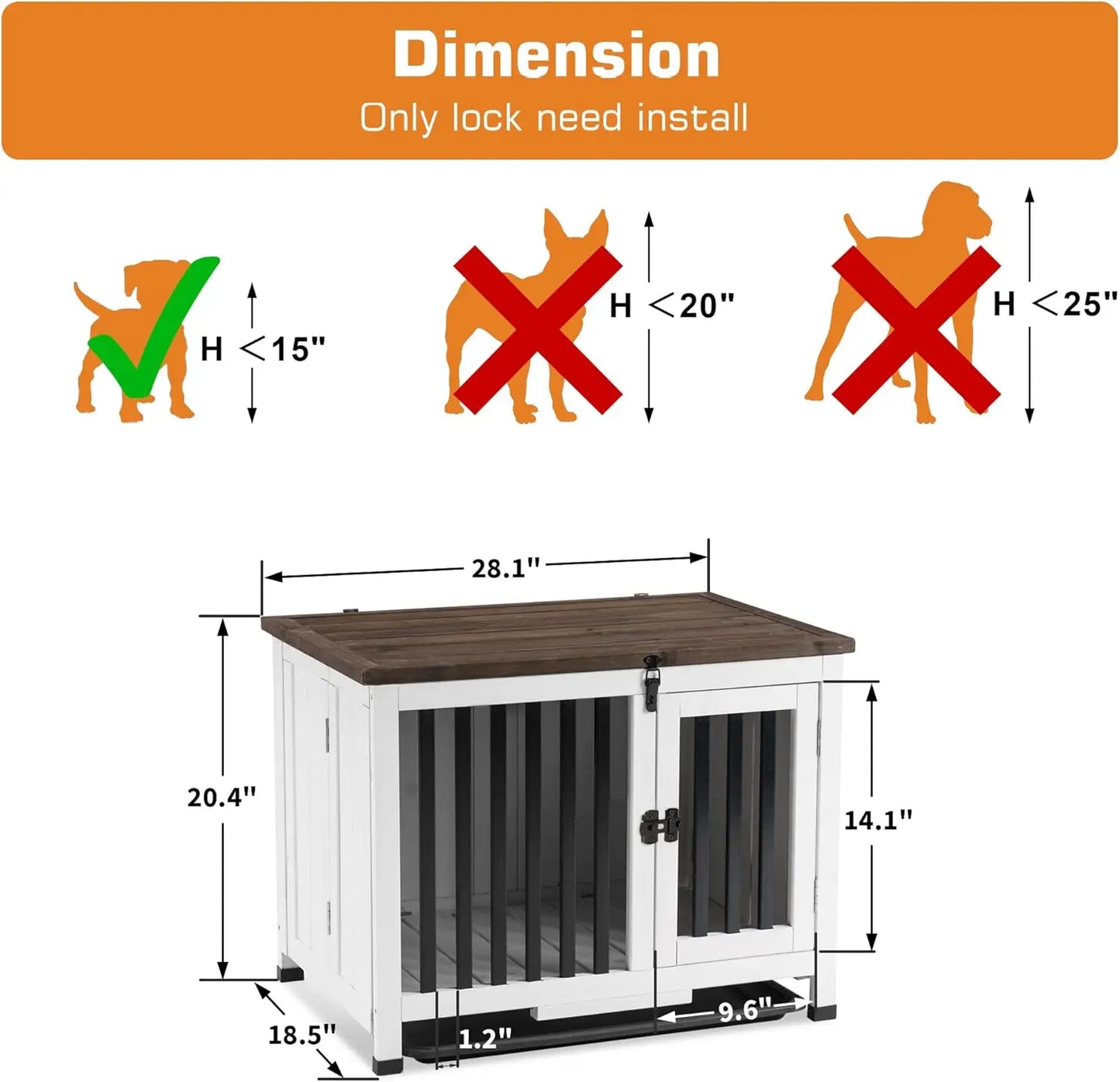 Wooden Dog Crate Furniture, Dog Kennel Pet House End Table, Solid Wood Portable Foldable Indoor Cage for Dogs,