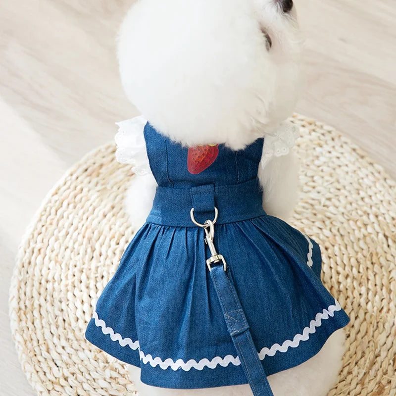 Dog Princess Dress Fashion Dog Clothes Cute Strawberry Puppy Dress Cat Flying Sleeves Skirt Summer Pet Costumes Chihuahua Dress