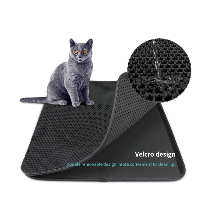 Almohadilla de arena para gatos de EVA de doble capa, impermeable, antideslizante, con filtro para cuenco de arena, colchón lavable para perros y gatitos, alfombrilla para el suelo, suministros de limpieza para mascotas