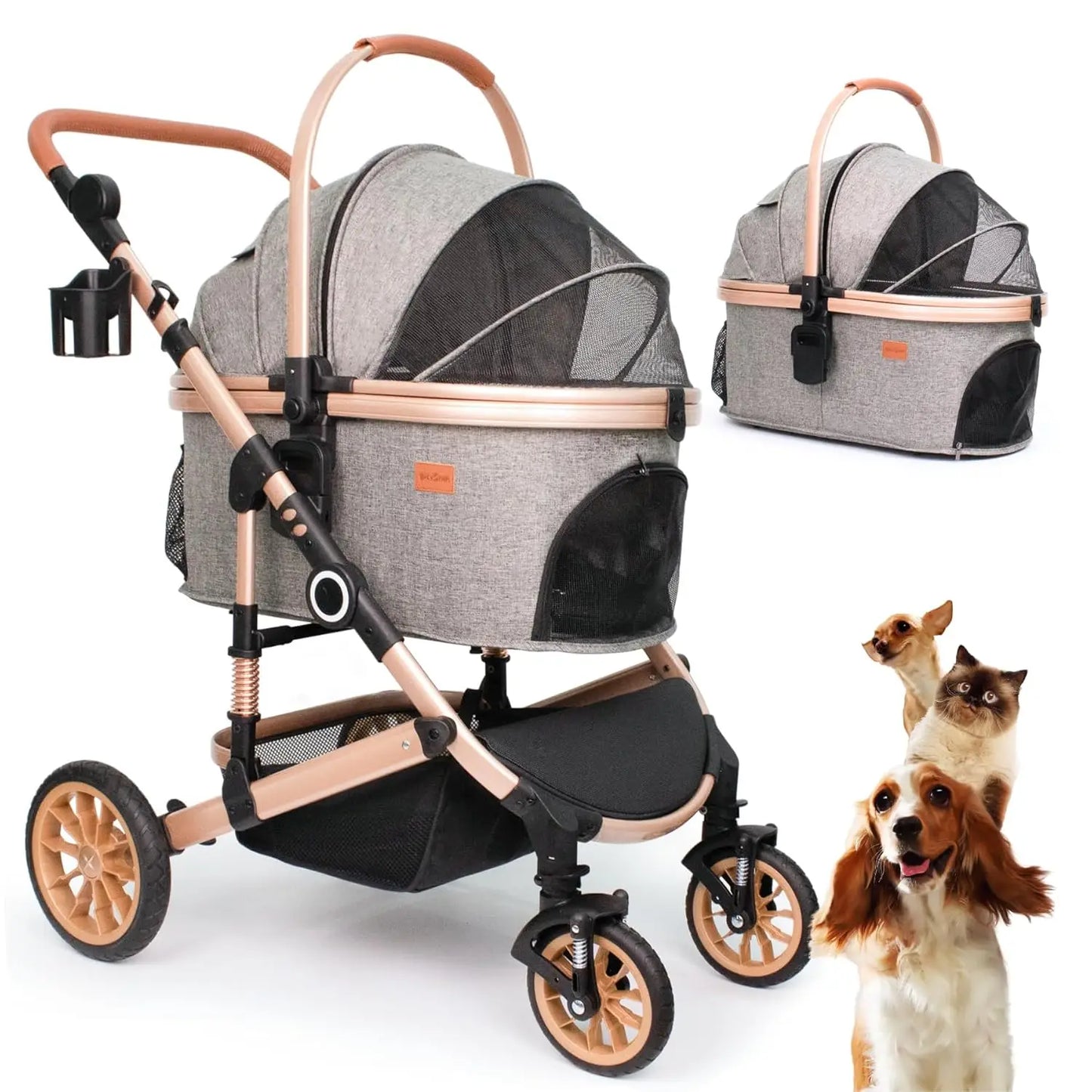 Pet Stroller with 4 Wheels,  Pet Travel Carrier for Small/Medium Dogs Cats up to 50lbs, Detachble Portable Pet Bag