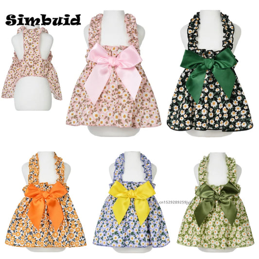 Floral Princess Pet Dress Spring Summer 2024 Dog Clothes Female Bow Knot Dress Sweet Pet Clothing Cute Printed Puppy Cat Skirt