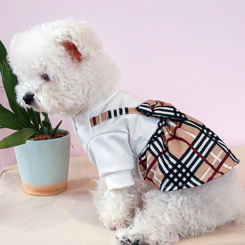 Pet Dog Cat Clothes Spring Summer Dress Big Bow Plaid Puppy Floral Print Skirt Casual Tutu Coat Dress For Small Dog Pet Apparel