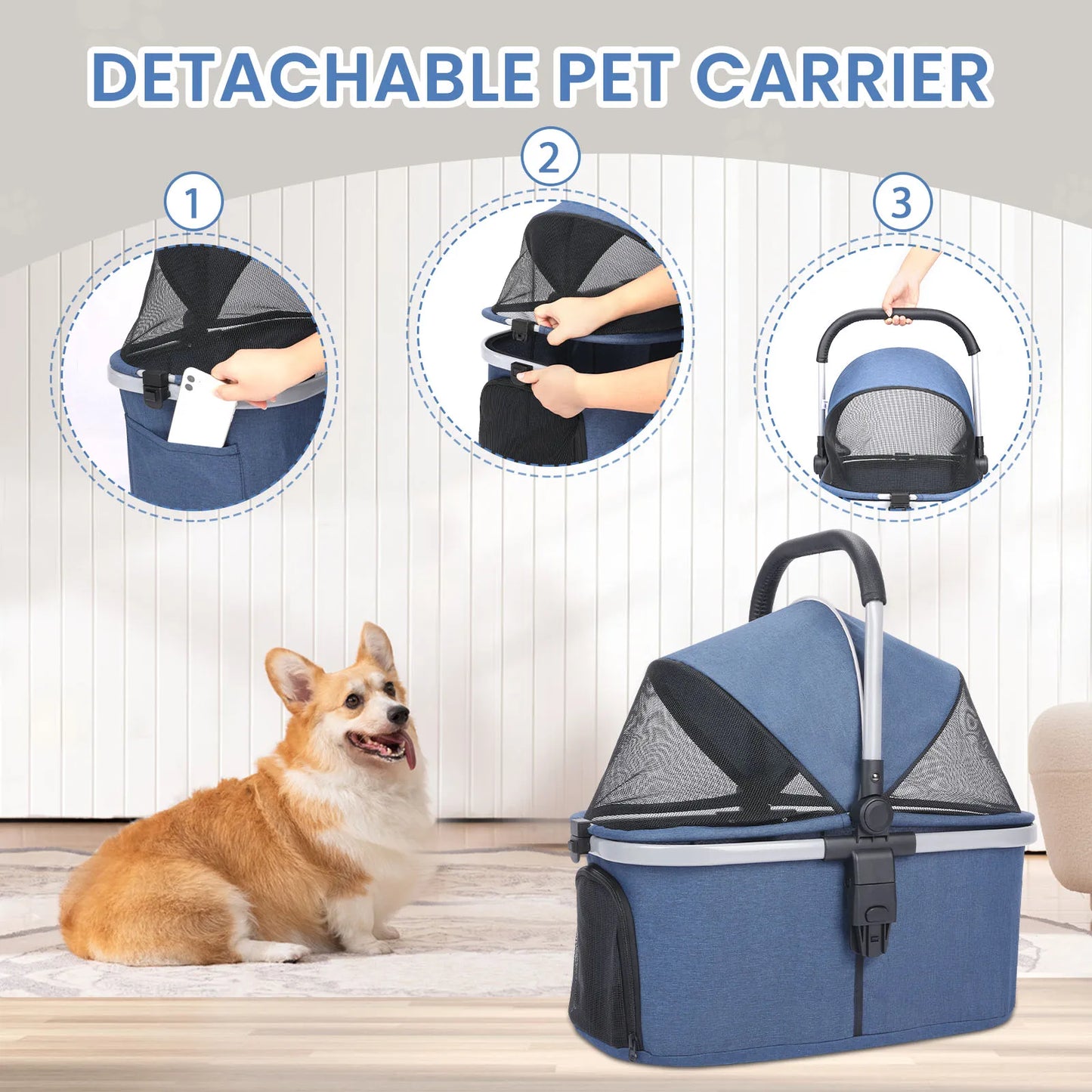 Wedyvko Pet Stroller,Foldable Pet Travel Carrier for Small/Medium Dogs Cats up to 48 lbs,Detachble Portable Pet Bag,애완견 유모차