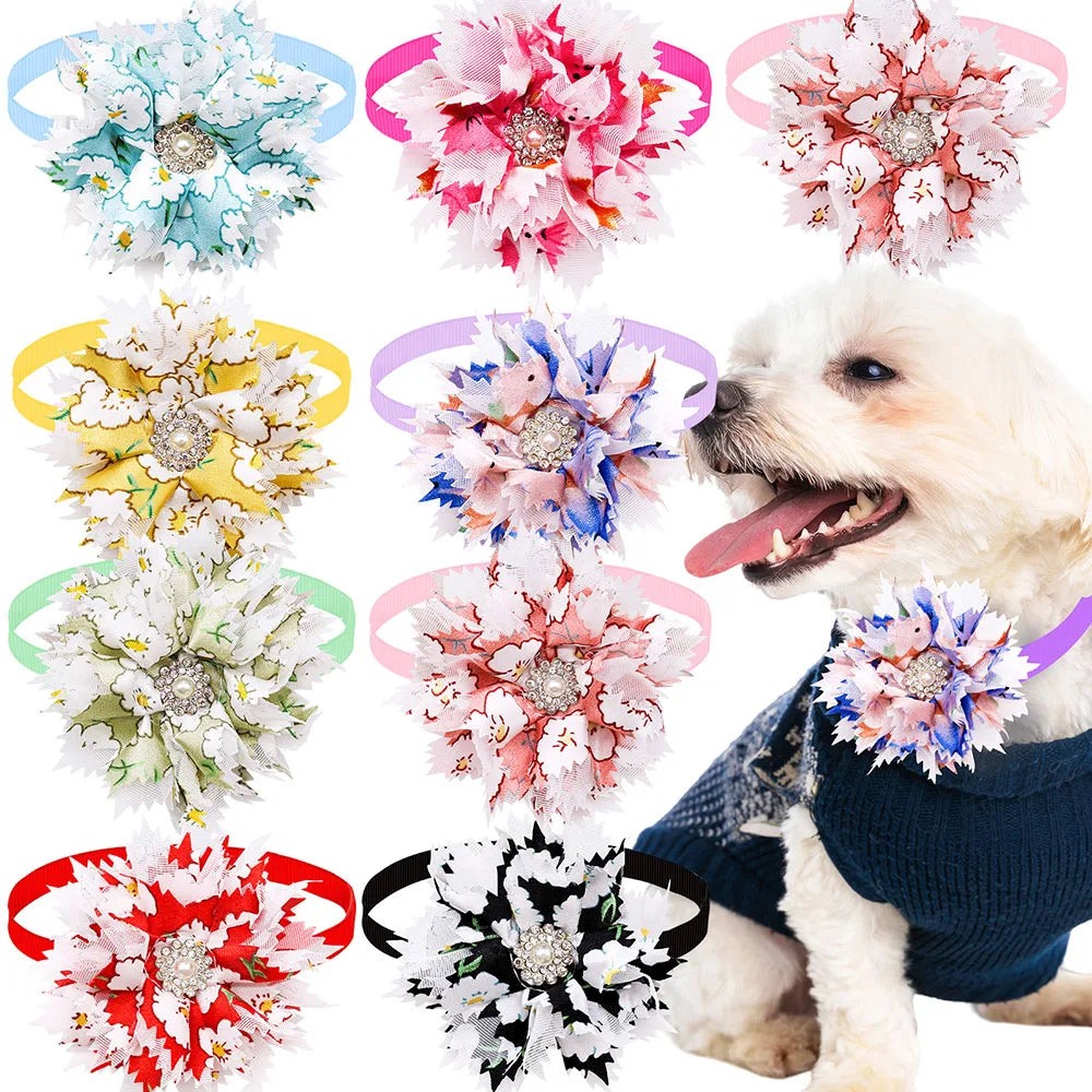 10PCS Adjustable Cat Dog Flower Bowties Small Medium Pets Fashional Accessories Puppy Bow Tie Party Handmade Bulk Pet Products