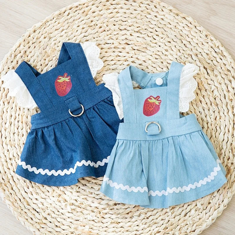 Princess Style Dog Dress Pet Denim Dog Skirt for Small Dog Summer Puppy Wedding Dress Cat Suspender Skirt Chihuahua Dog Clothes